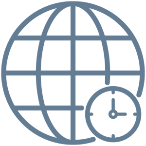 Globe icon with a clock illustrating a timezone