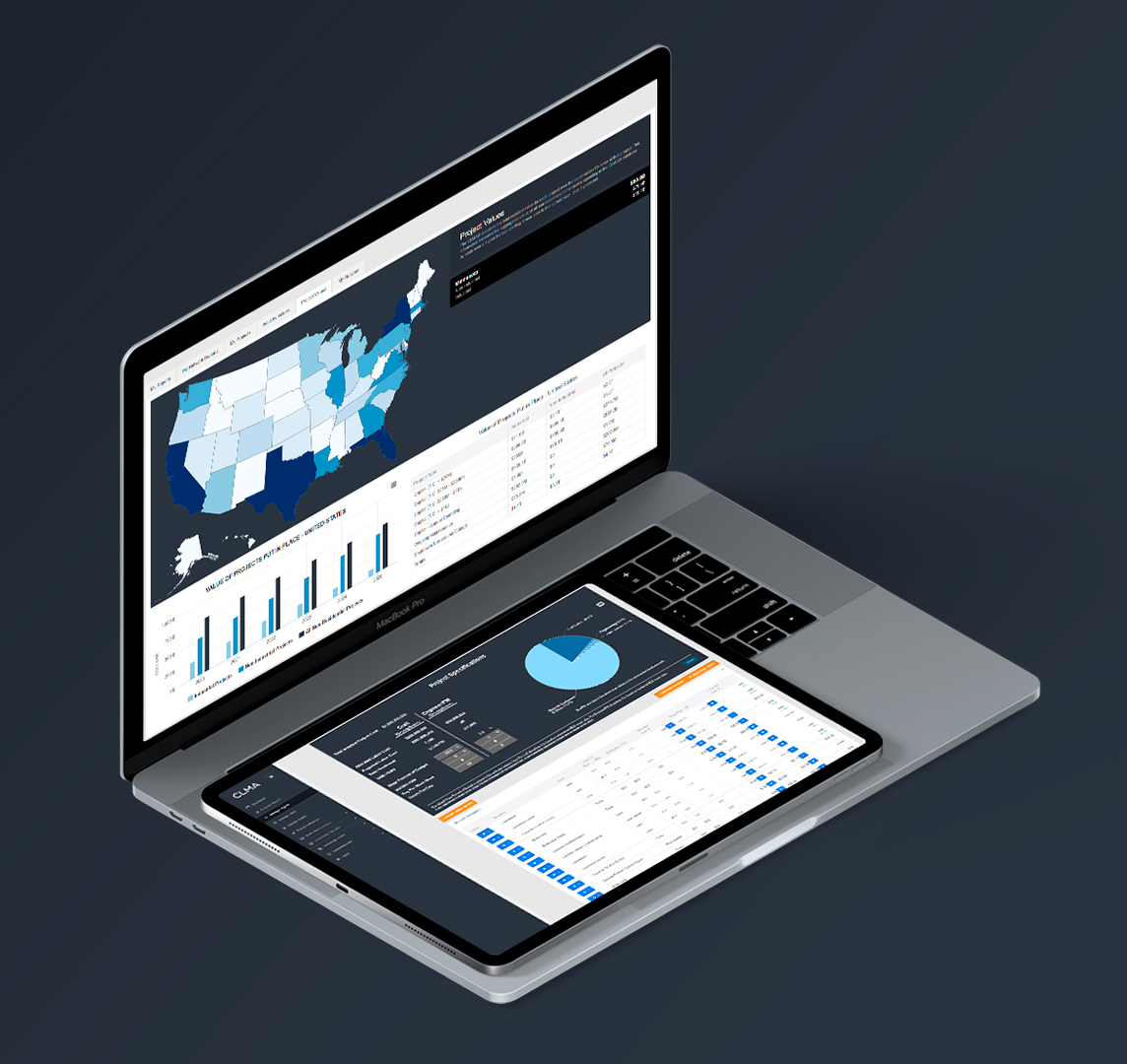 Laptop and devices with a reports on their screens