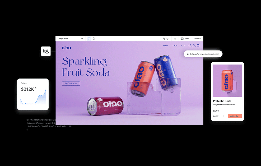 ciao website with some metricks, widgets and elements of the site